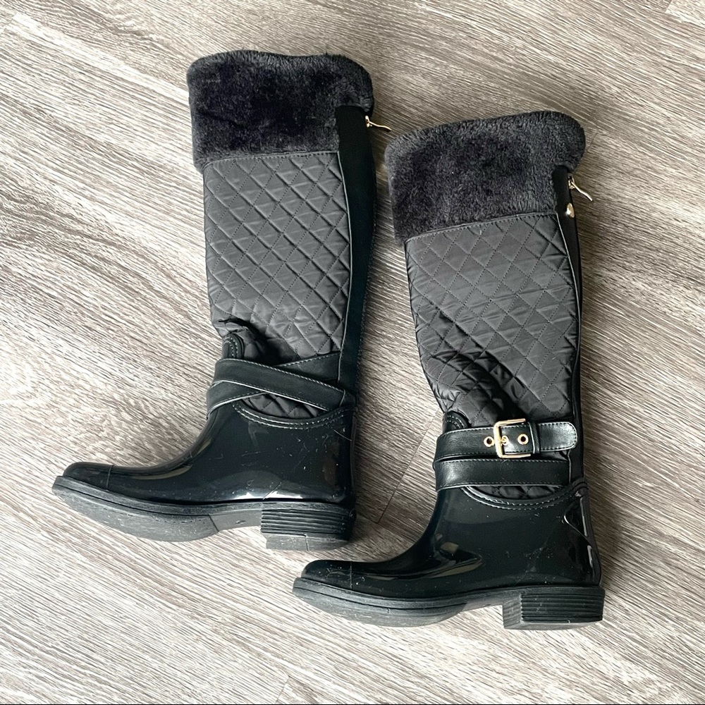 GUESS Women's Black Quilted Nylon Faux-Fur Lined Rainboots, Size 7